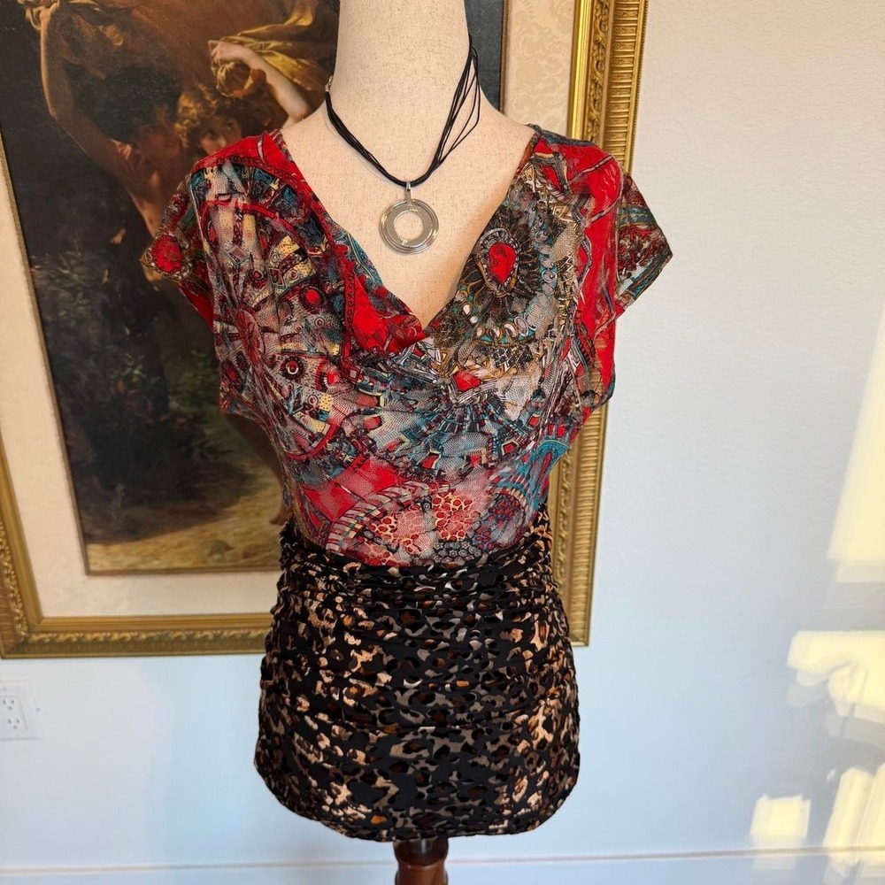 Vintage Y2K Funky Going Out Top with Velvet Leopard Bottom